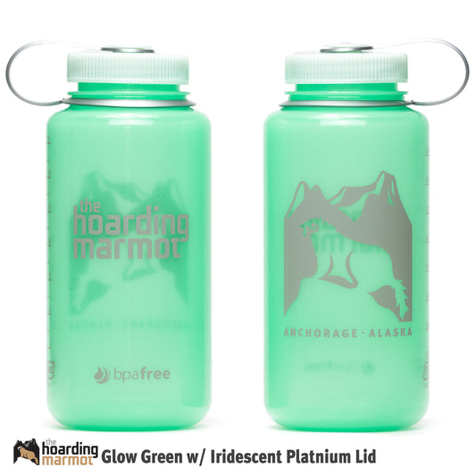 Nalgene Glow Green w/ Iridescent Platinum Lid 32oz WM Gray Ink