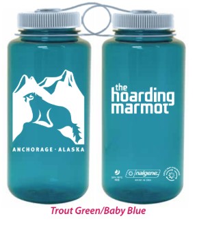 Nalgene Sustain Trout 32oz WM with Baby Blue Lid and White Ink